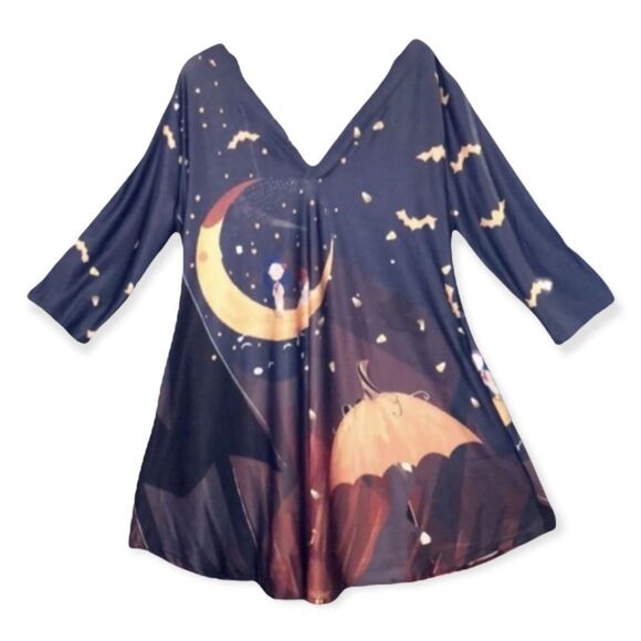 No Brand Dresses & Skirts - Halloween Dress or Nightgown Girl Sitting on Moon Pumpkin Umbrellas Bats 1X